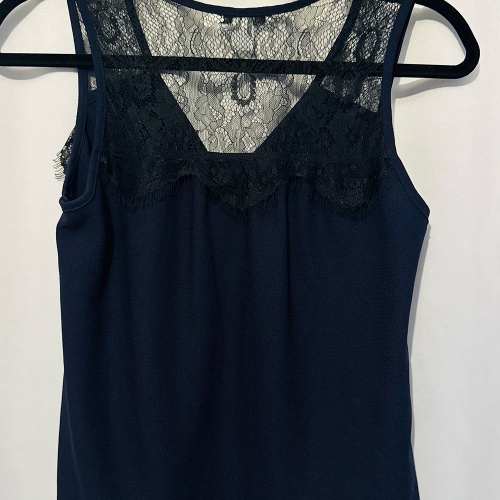 Bar III Navy Camisole with Black Lace Detail